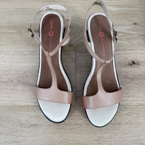 Jambu Womens Glamour Wedge Heel Sandals Size 11 Tan Brown Classic Comfort Summer - Picture 5 of 13